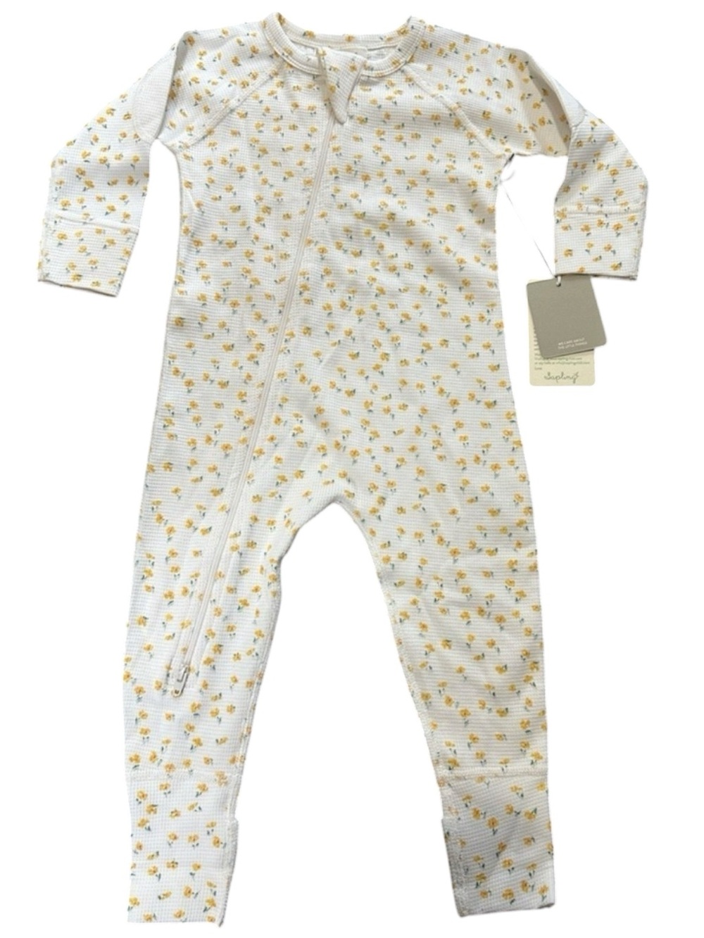 Sapling baby chamomile zipper front waffle knit.  Sz 3-6m 100% cotton, NWTS